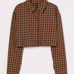 H&M Brown checked crop shirt