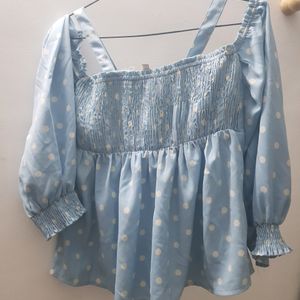 Blue Cold Shoulders Top