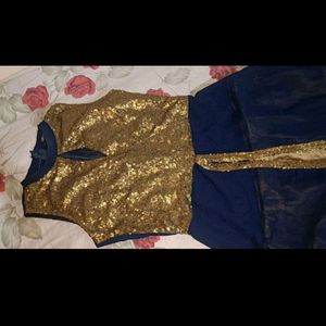 Woman Ethnic Golden Skirt With Kurta Dress