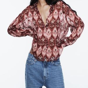 Zara Printed Shirt With Metallic Thread