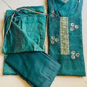 Green Fully Embroidered Kurta Set With Dupatta