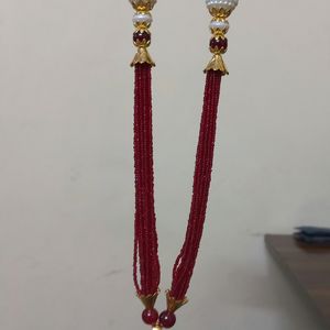 Red And White Beads Set With Earrings