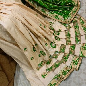 Green And Beige Wedding Saree With Blouse