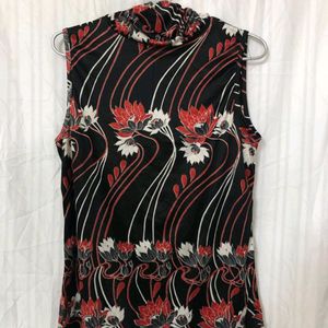 Sleeveless High Neck Top with Print