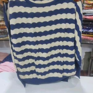 Blue And Beige Mock Neck Sweater Top