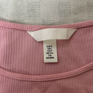 H&M Ribbed Pink Tshirt For Women