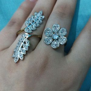 Two Finger Flower And Leaf  Ring