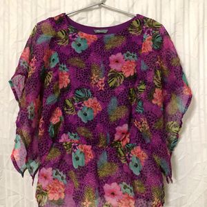 Floral Printed  Purple Top