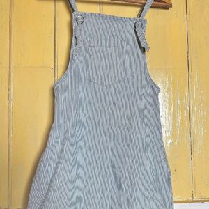 Dungaree Dress ( Vertical Blue And White Stripes)