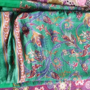 Green Saree With Multiple Color Designs