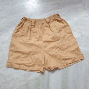 Khaki Casual Cotton Shorts With Belt