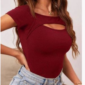 Cut-out Neck Rib Top