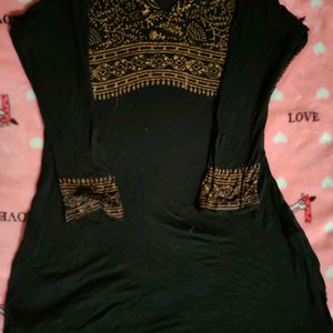 Black Ira Soleil Kurti With Golden Print