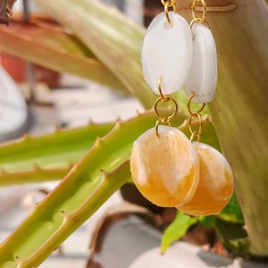 Set Of Two Beige White Marbel Design Earrings Women Girls Party Casual Job Work School College Summer Winter Jewellery Silver Gold Gift Birthday Present Sun Light Stone Crystal Art Pearl Aesthetic