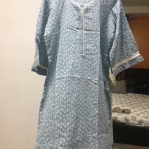 Beautiful Blue Flower Print Kurti With Bell sleave