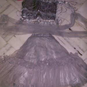 Lehnga Choli Duppata Silver Grey Colour Nice N Wed