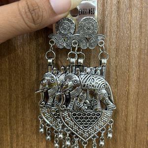 Elephant Traditional Look Oxidised Jhumka Earrings