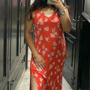 Pinteresty Red Floral Dress with slit