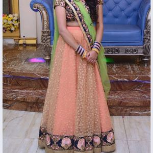 Peach & Green Lehnga Set