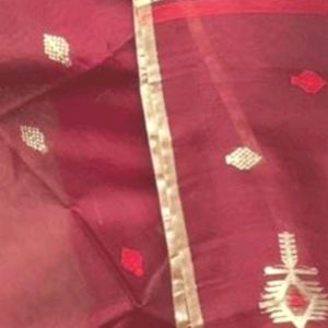 Handloom Half Silk Jamdani Motif Saree With Bp