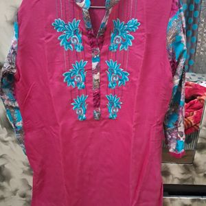 Embroidered Pink Kurta For Early Winter