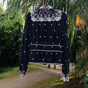 Black Cutwork And Embroidery Top