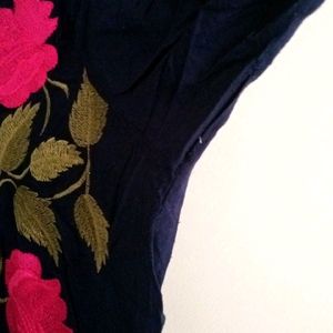 Pure Cotton Navy Blue Kurta With Roses