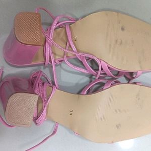 Pink Laceup Heels Sandals