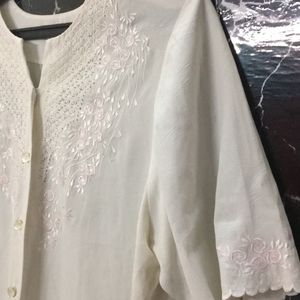 Chinese Embroidery Off White Shirt For Women