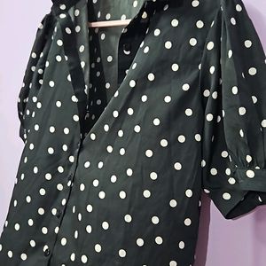 Black And White Polka Dot Print Casual Shirt