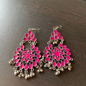 Magenta Oxidised Earrings