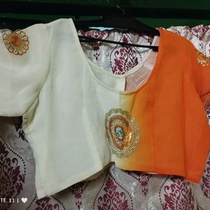 💥 Price Drop💥Orange -Creme Colour Georgette Sare