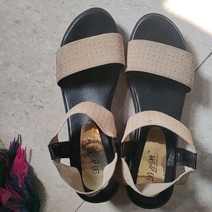 Black Wedges With Cream Strap