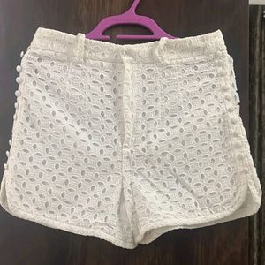 White Textured Shorts