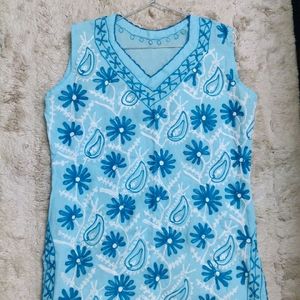 Blue Chikankari Short Kurta