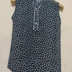 Sleeveless Top (Blue With White Print)