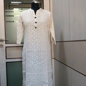 White Chickenkari Kurta