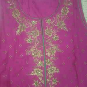 Biba Hot Pink Cotton Sleeveless Neck Embroidery Ku