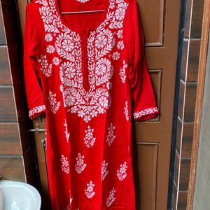 Blood Red Beautiful Chikankari Kurta With Handwork