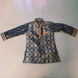 Navy Blue Colour Boys Banarasi Silk Dhoti Suit