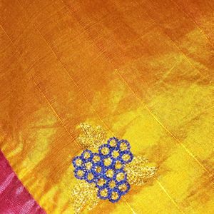 Beautiful Yellow And Pink Chanderi Silk Saree