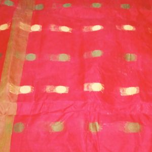 Red Bengal Tant Saree With Zari Skirt Border