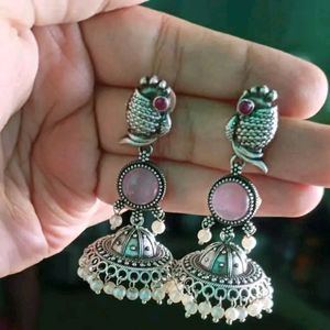 Peacock Jhumkhas Pearls Oxidised Silver Ethnic