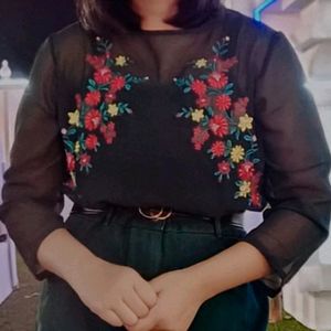 Embroidered Women Dark Green Top