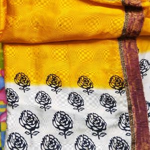 Yellow & White Saree With beautiful design