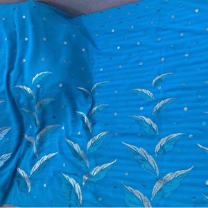 🔥PRICE DROP🔥 SKY BLUE SAREE WITH READY BLOUSE