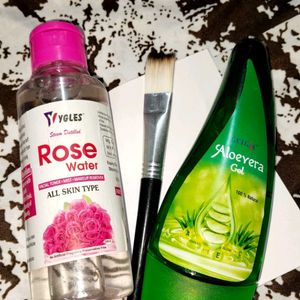 Rosewater, Aloevera Gel, Brush Combo