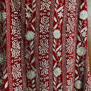 Red N Silver Lehnga Skirt