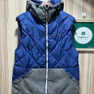 NII Quilted Sleeveless Blue Hooded Jacket