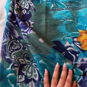 Blue Flower Print Saree